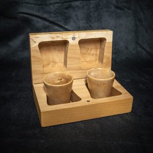 Handmade wooden shot glasses and holder from Piece of Lapland